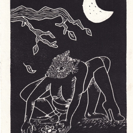 Linogravure "La Musaraigne qui se prenait pour une louve"